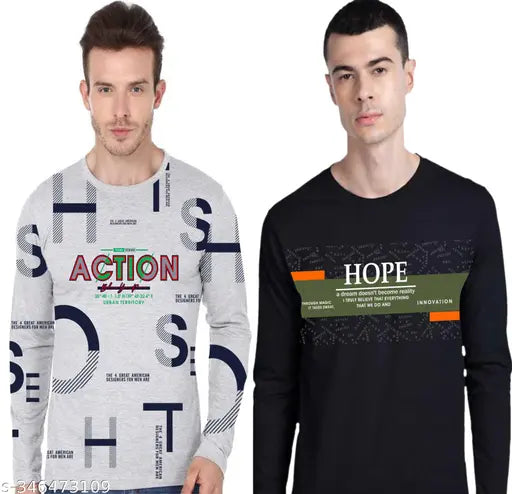 Cotton men's full sleeve printed t-shirt combo, vibrant design for casual wear (S-XL)