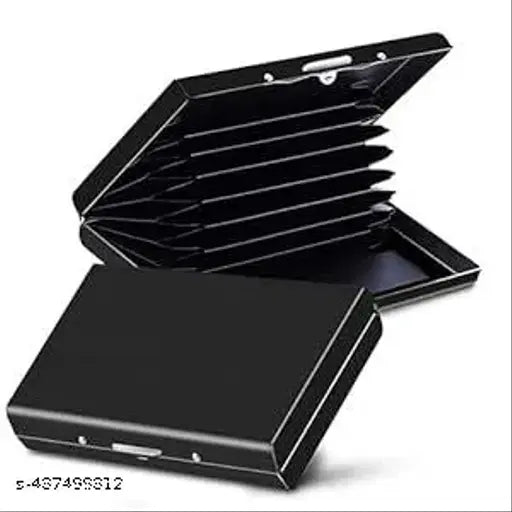 Black aluminum men's card holder (6 slots), stainless steel, sleek and portable for daily use