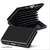 Black aluminum men's card holder (6 slots), stainless steel, sleek and portable for daily use