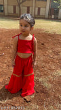 Polycotton kids sharara and crop top set with frilled duppatta, Indian traditional wear for toddlers