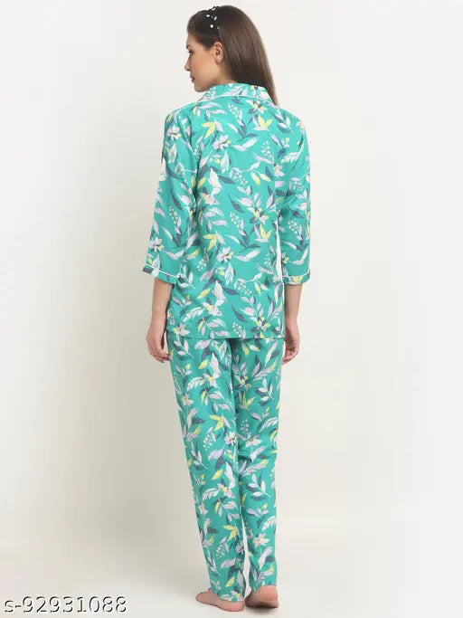 Boston Club cotton women's nightsuit with printed net pattern, rayon fabric, three-quarter sleeves