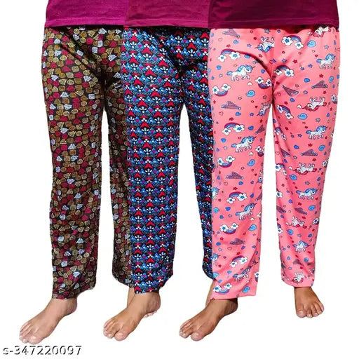 Women's lounge pajamas, lower pack of 3, pink and blue floral pattern