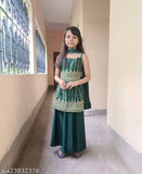 Embroidered Georgette baby girl kurta set, sleeveless palazzos with dupatta, Indian kids ethnic wear, 2-11 years sizes available