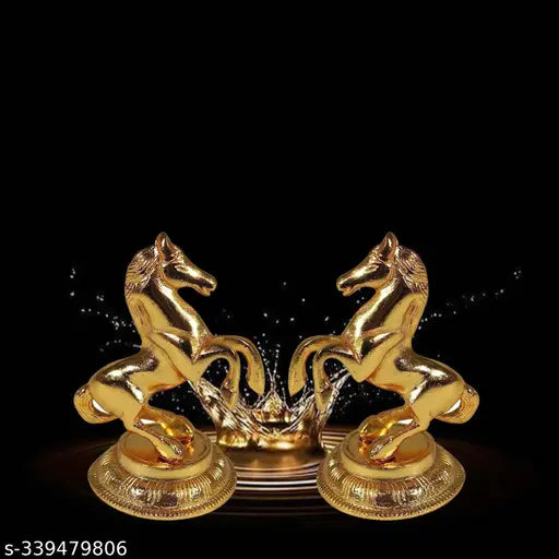 Gold-plated jumping horse statue figurine tableware, pack 2 - decorative showpiece (11 cm)