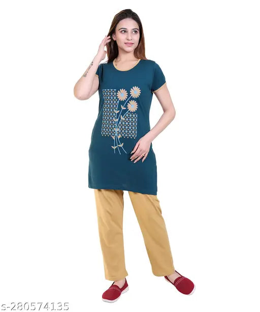 DG Night Suit - Printed cotton blend pyjamas with short sleeves, ideal for hot & humid summers. Made in India