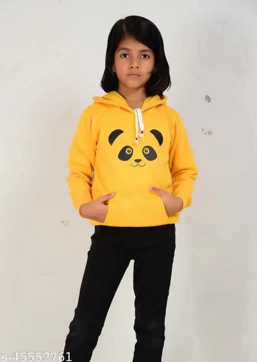 Girls lemon yellow wool sweatshirt & hoodie, self-designed, long sleeves, pack of 1 (size: 1-12 years)