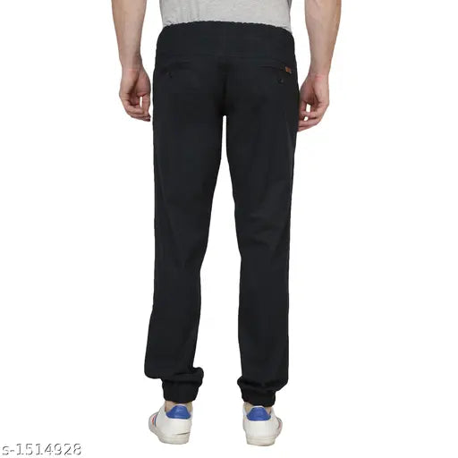Solid navy blue cotton joggers for men, high-quality Indian-made athletic wear in size N: 28, 30, 32, 34, or 36