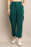 Teal trousers with a high waist and side pockets, casual wear for women