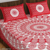 Jaipuri paisley print cotton flat bedsheet, Rajasthani traditional design queen-size with 2 pillow covers for home/hotel bedrooms