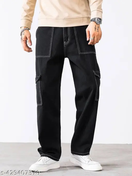 Black denim Man Jens 6-pocket jacket, men's casual wear, solid pattern, size 28/30 or 32 (India origin)