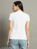 Women Solid Half Sleeves Polo Neck T-shirt
