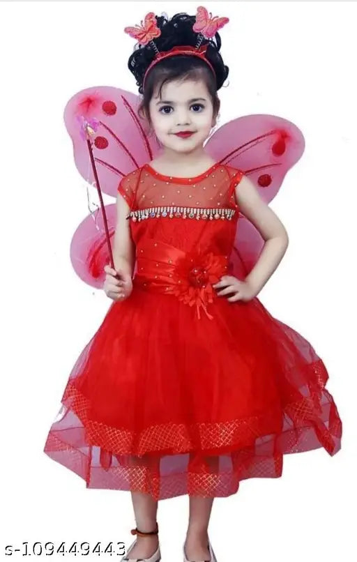 Red and gold Pari themed children's party dress with butterfly wings