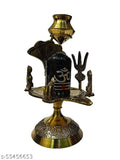 Brass Shivling with Parvati, Ganesh, Nandi, Shesha, Naag, Trishul, Abhishek Patra, Kalash - Multi-colored metal idol and accessories set - 85 X 75 X 14 cm