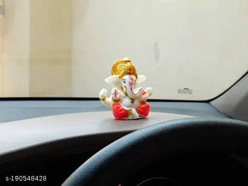 Orange marble Ganesha idol for car dashboard, small cute decor item for cars (9cm x 6cm x 8cm)