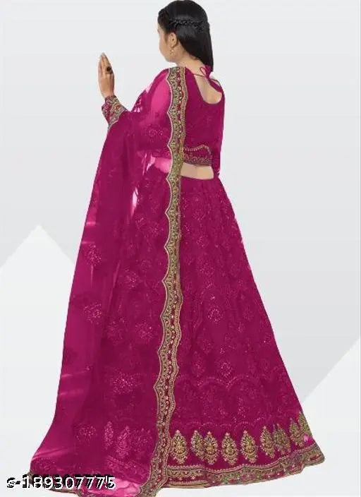 Heavy net semi-stitched Lehenga Choli for girls (12-13 years), embroidered, pairs well with heels and jewelry