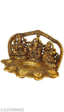 Metal laxmi ganesh Saraswati 5 diya home decor, temple & office gift (20cm x 12.5cm x 13.5cm) - Indian tradition & symbolism