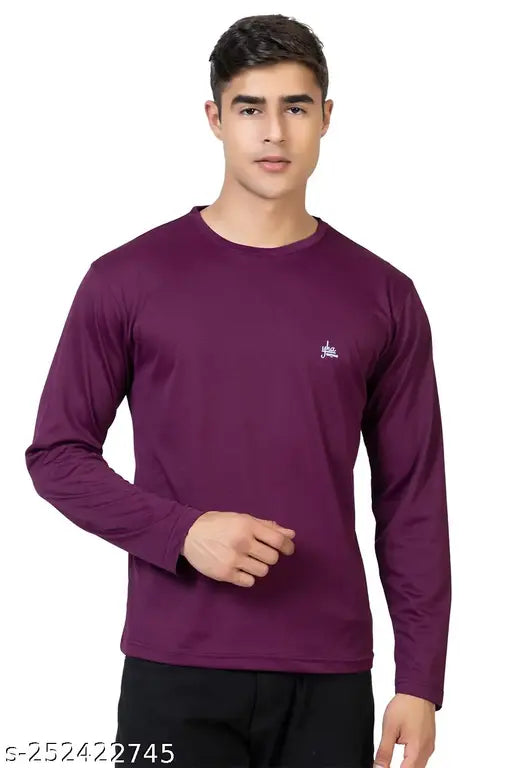 Purple cotton blend long sleeved men's t-shirt, perfect for work, college, sports, or travel