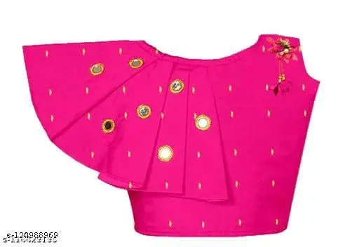Girls party wear cotton blend lehenga & crop top with mirror work, taffeta silk, sleeveless, embellished design, India