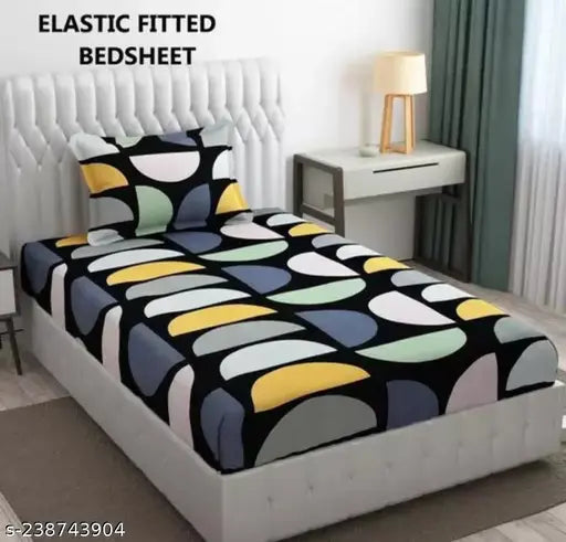 Geometric design premium cotton elastic fitted single bedsheet with 1 pillow cover, all-round elastic for a perfect fit. Breathable, luxurious, and easy to care for