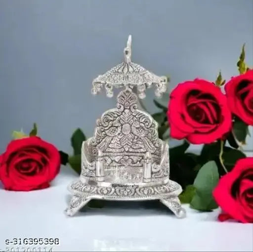 White aluminum singhasan throne with chandra art collection umbrella and aasan, temple home decor