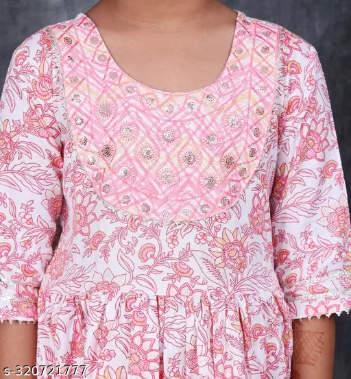 Kids rayon anarkali sharara kurti with embroidered dupatta, three-quarter sleeves, floor length for kids aged 4-5, 6-7, 8-9, 10-11, 12-13. Made in India