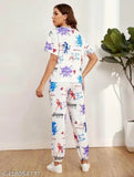 Printed polyester nightsuit, premium quality women's pyjamas with long sleeves