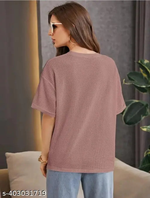 Women's wool short-sleeve solid T-Shirt, size M, made in India