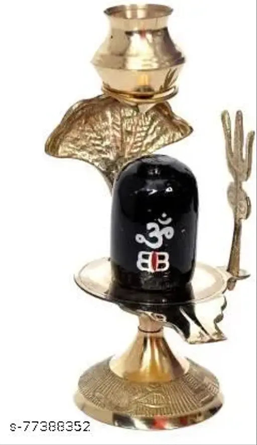 Navy blue brass Shivling, traditional Indian home decor idol for pooja room