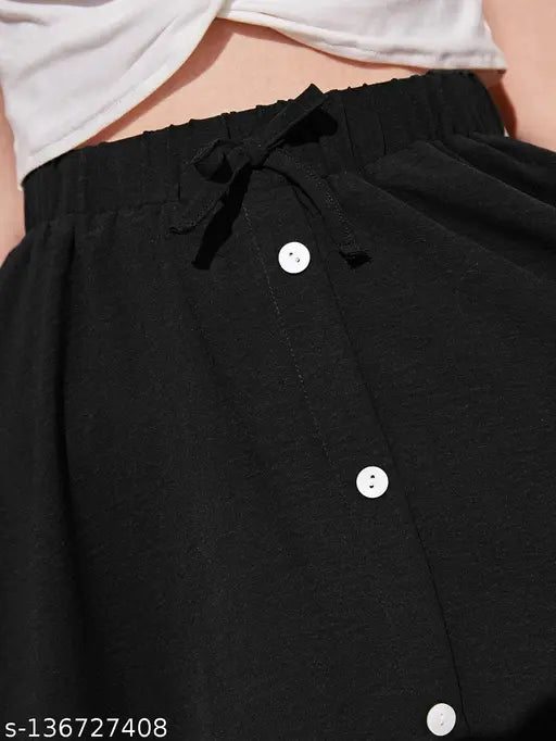 Trendy cotton lycra blend front button skirt for girls womens