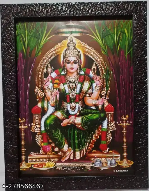 Synthetic resin, 9x12 inches Indian wall photo frame of Lalitha Devi Tripura Sundari Mata for puja decor