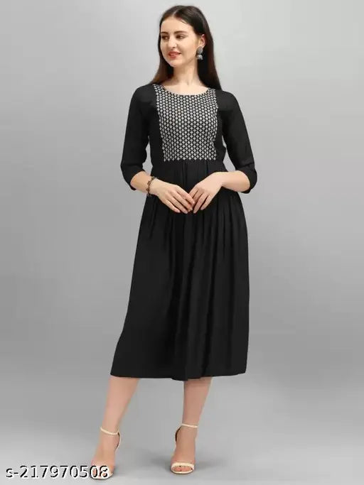 Rayon embroidered anarkali kurta, three-quarter sleeves, Indian women's fashion