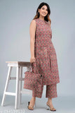 Cotton Kurta palazzo set, printed net design for women, India origin
