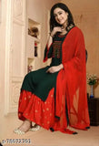 Red dupatta set with matching skirt and blouse, chiffon material