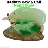 Polystone Kamdhenu cow and calf statue, radium color, 12cm tall, decorative home gift item