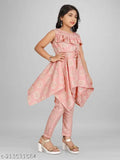 Printed Rayon A-line Kurta and Trouser Set for Girls, Indian festive party wear, Cambric Cotton fabric