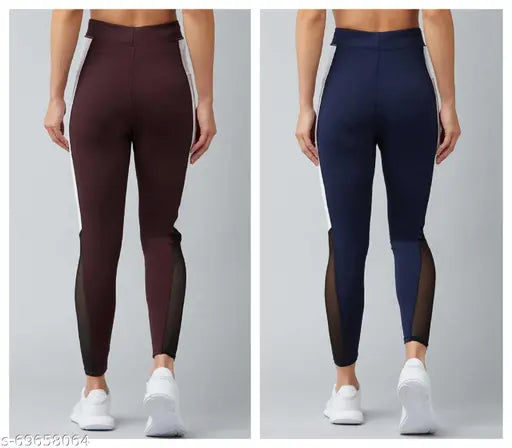Stylish, fully stretchable Lycra jeggings for women, printed net design, best for gym workouts