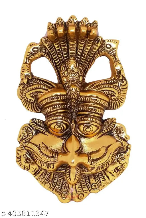 Gold-finish metal Feng Shui showpiece: NAC Narsingh Face, 16cm x 4cm x 10cm, adding spiritual vibrance to home decor, country of origin - India