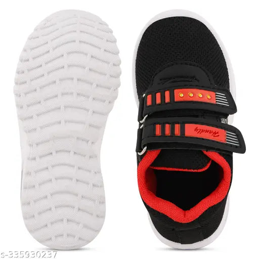 Kids' led sports shoes with velcro straps, black and red accents