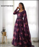 Georgette flower print long kurti with dupatta and belt, three-quarter sleeves, made in India