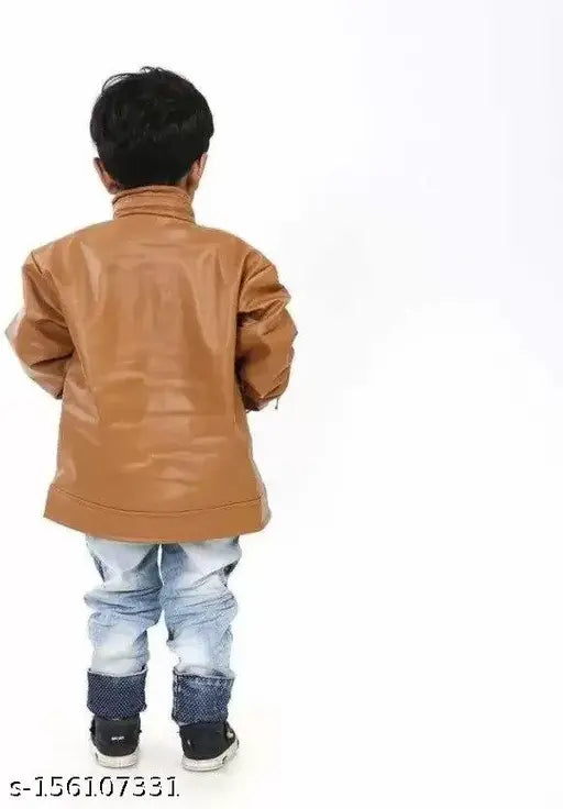 Zip-Front Bomber Jacket Kids Leather Blend Winter Wear Full-Sleeves Jackets For Baby Boys