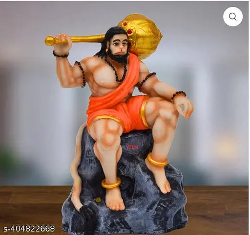 Unique resin Hanuman Murti statue (5 inch), sitting on mountain, Indian mythology decor item for car, office/study table gift