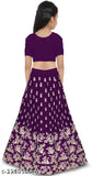 Embroidered kids girls traditional semi-stitched lehenga choli in satin fabric, 0-3 months size, intricate embroidery design on net dupatta