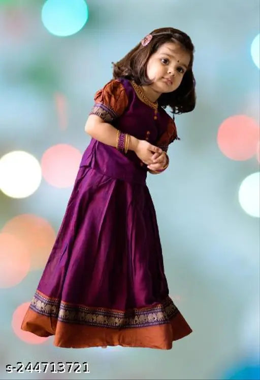 kids cotton silk readymade lehenga choli, solid color, short sleeves, Indian traditional party wear
