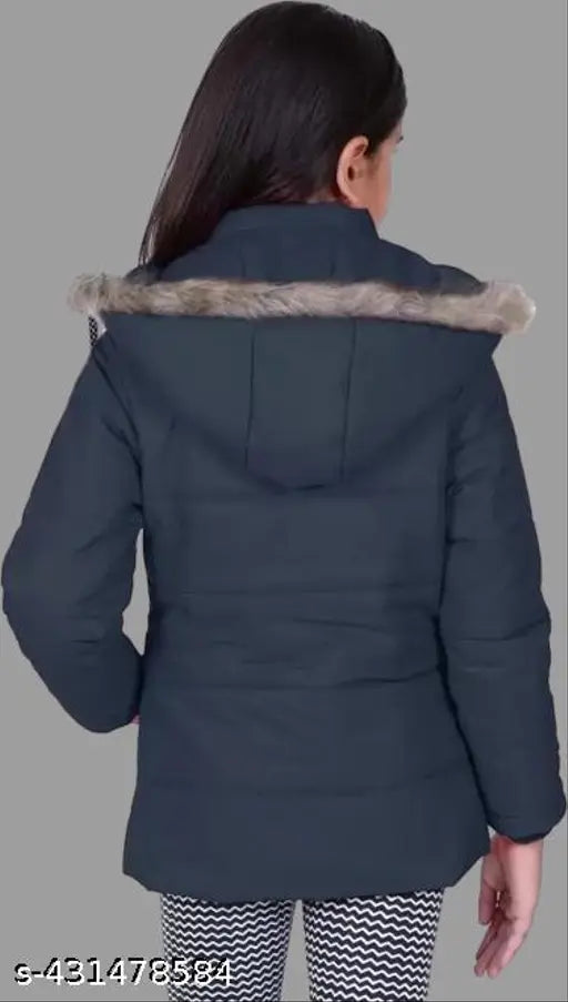 Black fur trim girls coat, winter style