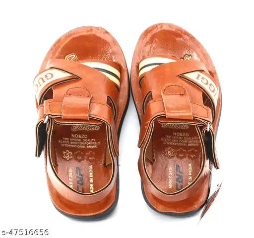 Orange sandal with a wide strap, velcro closure