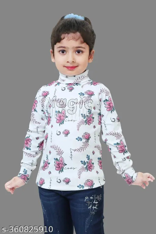 Wool high neck kids sweater with printed net pattern, vibrant party wear for girls aged 2-10 (India)