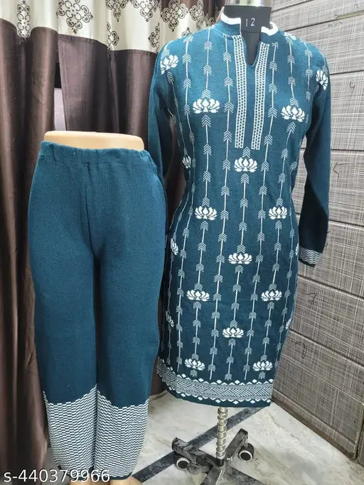 Trendy kurta set with blue embroidered top and pants