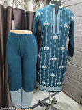 Trendy kurta set with blue embroidered top and pants
