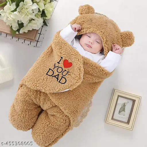 Naman fur-type flannel newborn baby blanket, hooded swaddle wrapper. Soft, cozy accessory for warm comfort during naptime or bedtime