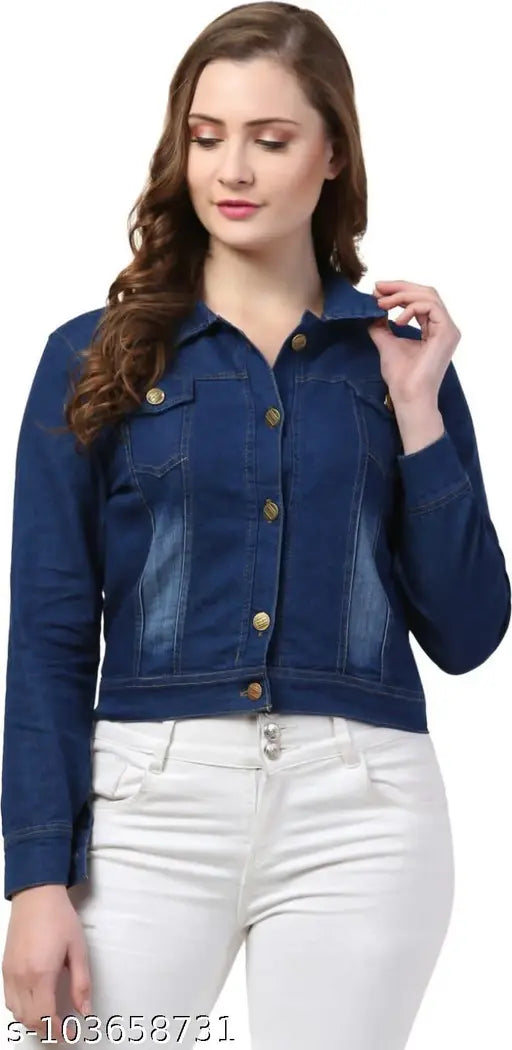 Darkwash Denim jacket for girls, solid dark wash denim style with long sleeves